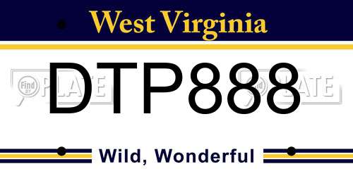 DTP888 West Virginia License Plate