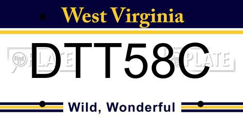 DTT58C West Virginia License Plate