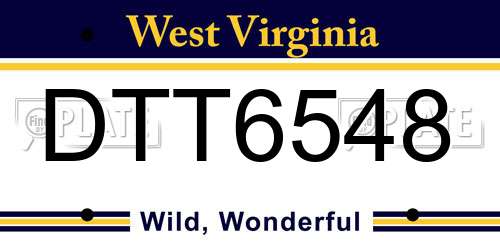 DTT6548 West Virginia License Plate
