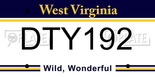 DTY192 West Virginia License Plate