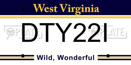 DTY22I West Virginia License Plate