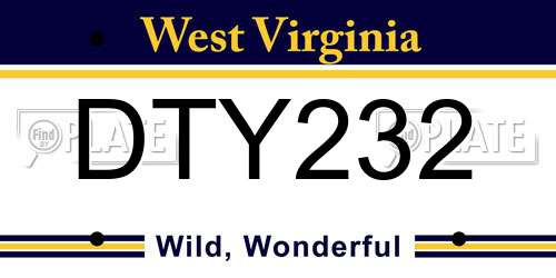 DTY232 West Virginia License Plate