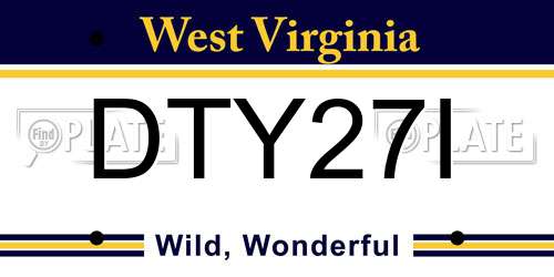 DTY27I West Virginia License Plate