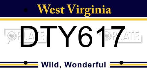 DTY617 West Virginia License Plate