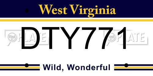 DTY771 West Virginia License Plate