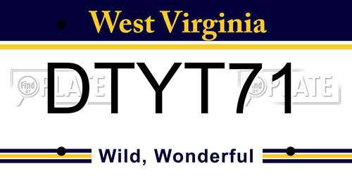 DTYT71 West Virginia License Plate