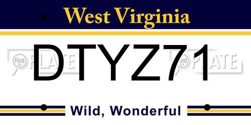 DTYZ71 West Virginia License Plate