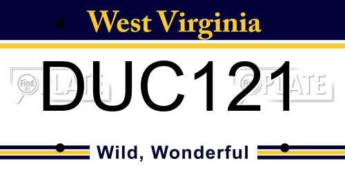 DUC121 West Virginia License Plate