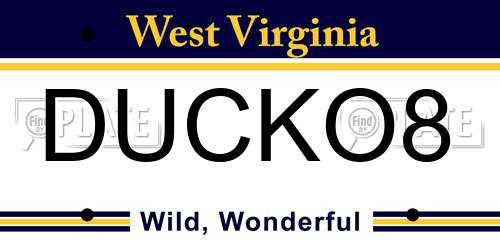 DUCKO8 West Virginia License Plate