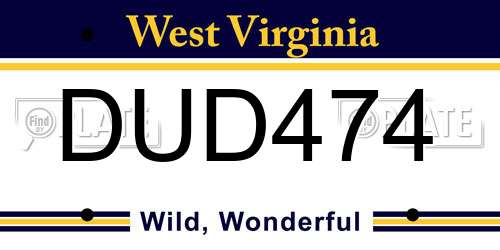 DUD474 West Virginia License Plate