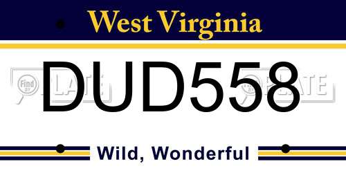 DUD558 West Virginia License Plate