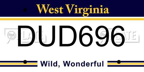 DUD696 West Virginia License Plate
