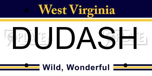 DUDASH West Virginia License Plate