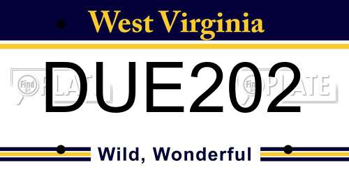 DUE202 West Virginia License Plate