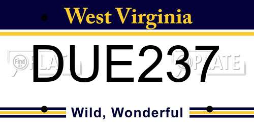 DUE237 West Virginia License Plate