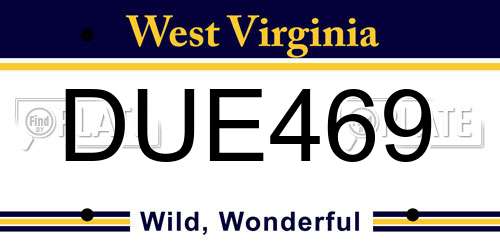 DUE469 West Virginia License Plate