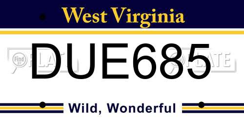 DUE685 West Virginia License Plate