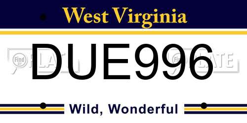 DUE996 West Virginia License Plate