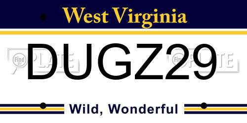 DUGZ29 West Virginia License Plate