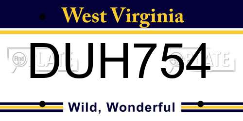 DUH754 West Virginia License Plate