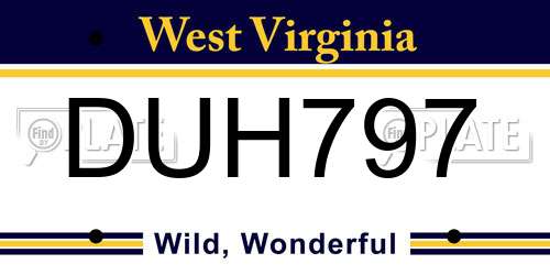 DUH797 West Virginia License Plate