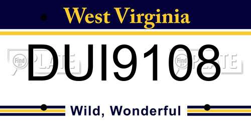 DUI9108 West Virginia License Plate