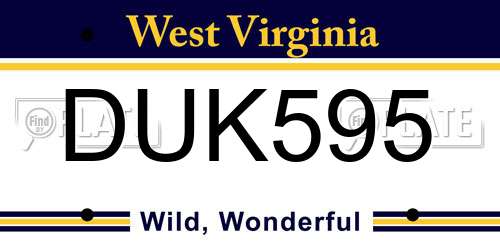 DUK595 West Virginia License Plate