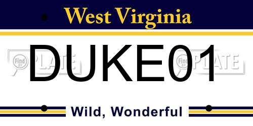 DUKE01 West Virginia License Plate