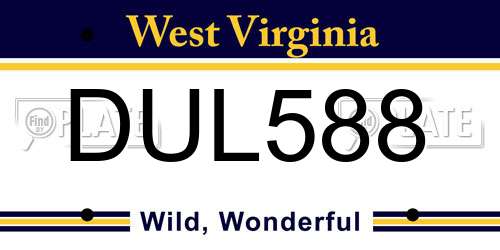 DUL588 West Virginia License Plate