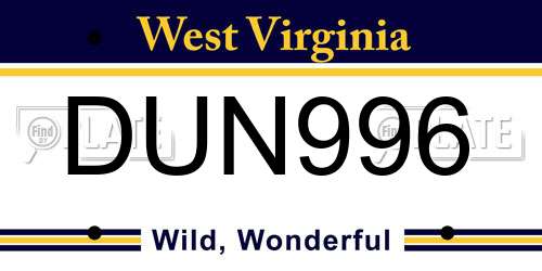 DUN996 West Virginia License Plate