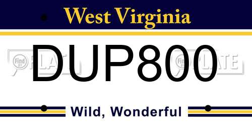 DUP800 West Virginia License Plate
