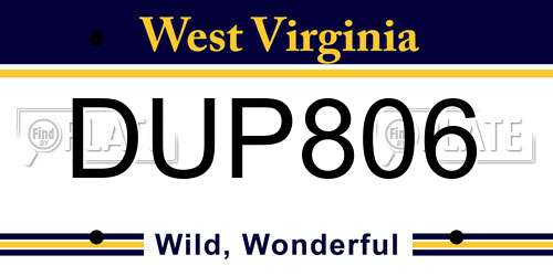 DUP806 West Virginia License Plate