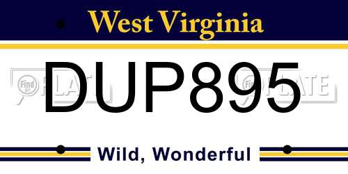 DUP895 West Virginia License Plate