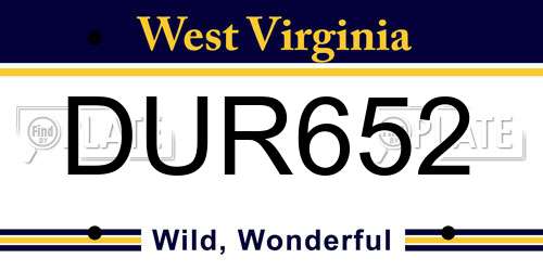 DUR652 West Virginia License Plate
