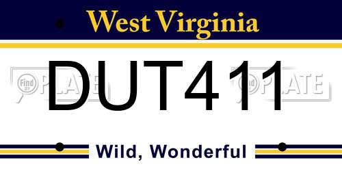 DUT411 West Virginia License Plate