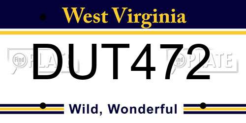 DUT472 West Virginia License Plate