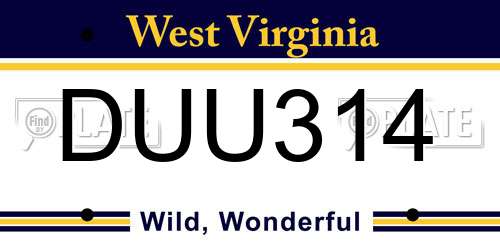 DUU314 West Virginia License Plate