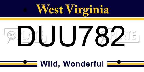 DUU782 West Virginia License Plate