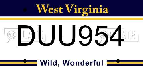 DUU954 West Virginia License Plate