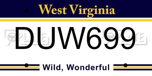DUW699 West Virginia License Plate