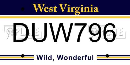 DUW796 West Virginia License Plate