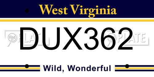 DUX362 West Virginia License Plate