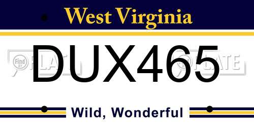 DUX465 West Virginia License Plate