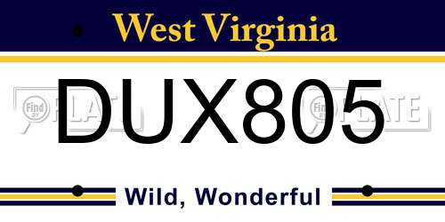 DUX805 West Virginia License Plate