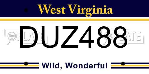 DUZ488 West Virginia License Plate