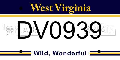 DV0939 West Virginia License Plate