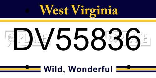 DV55836 West Virginia License Plate
