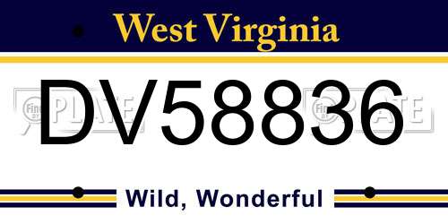 DV58836 West Virginia License Plate
