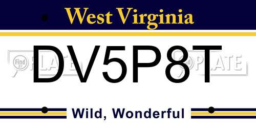 DV5P8T West Virginia License Plate