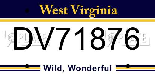 DV71876 West Virginia License Plate